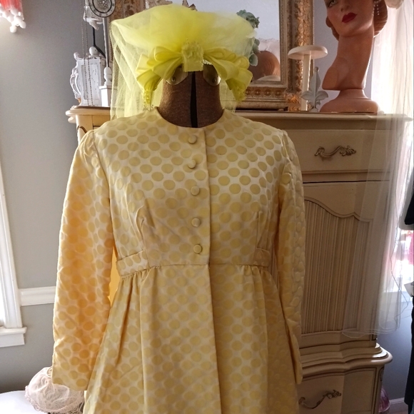VINTAGE 1960S YELLOW POLKA DOT DRESS AND COAT! " JR. THEME NEW YORK"! UNION MADE - Picture 7 of 16